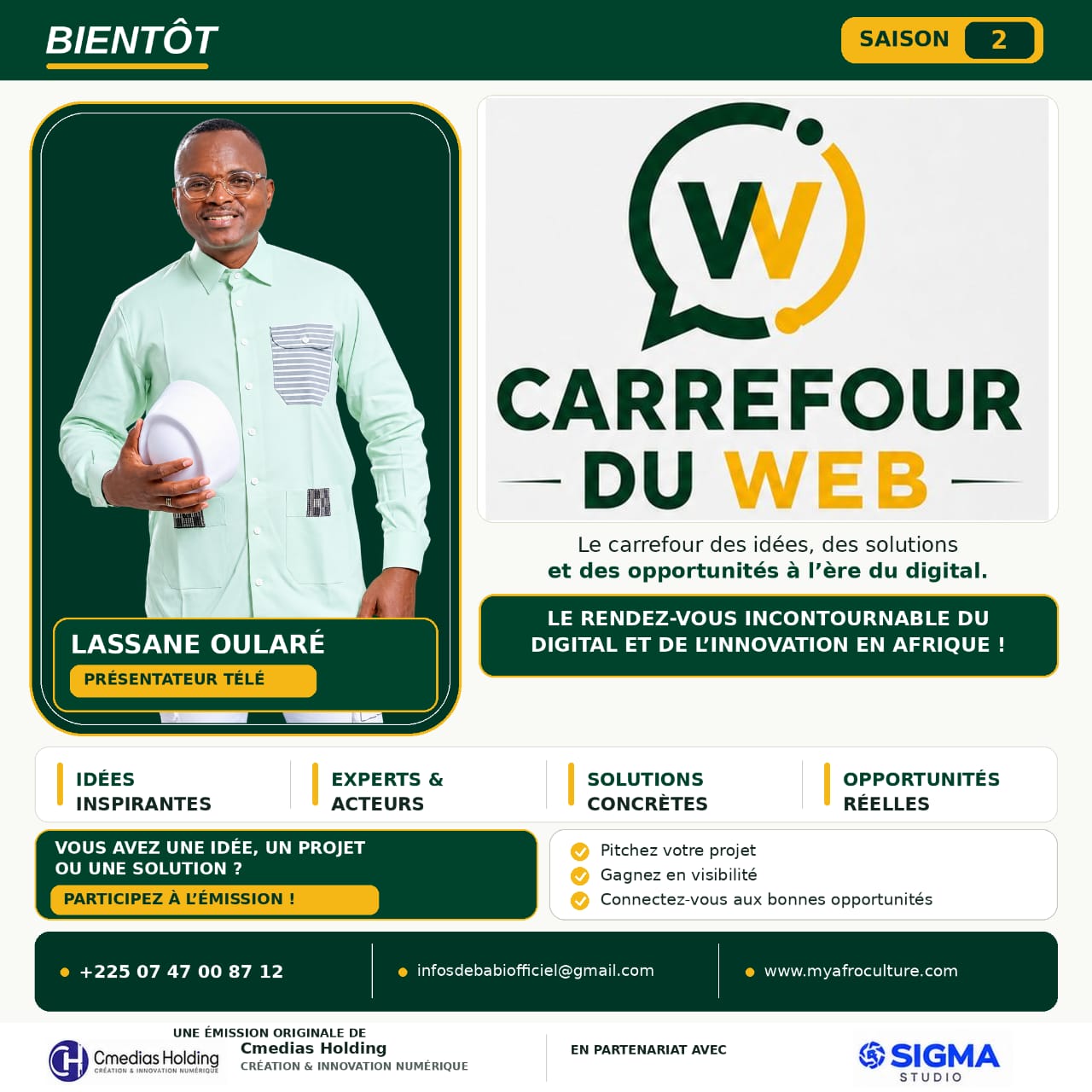 Affiche officielle : le Carrefour du web revient bientôt pour sa saison 2, présentée par Lassane Oularé