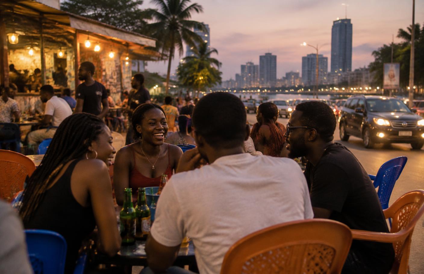 Scène de vie abidjanaise en soirée